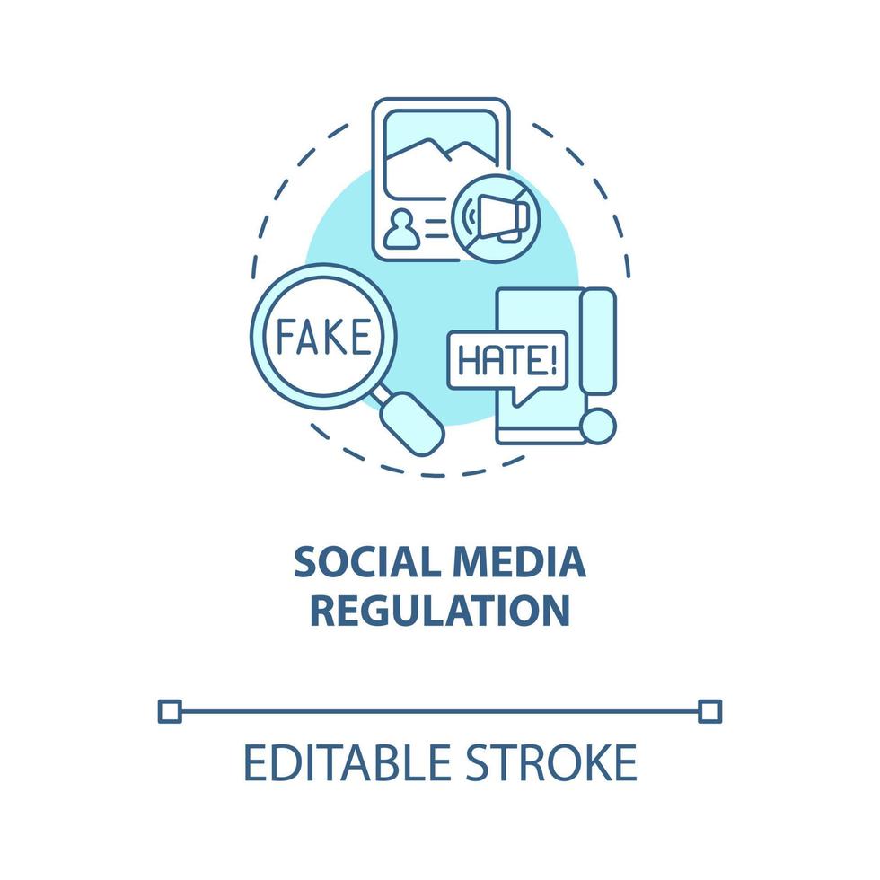 sociala medier förordning blå konceptikon. ta itu med hatretorik abstrakt idé tunn linje illustration. sociala nätverkskontroll. faktakontrollerande inlägg. vektor isolerade kontur färgritning. redigerbar linje