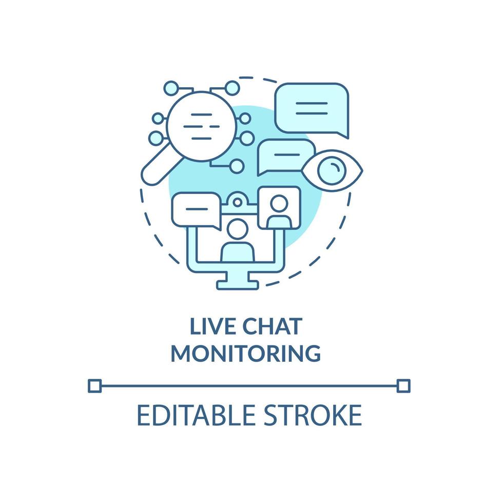 Symbol für das blaue Konzept der Live-Chat-Überwachung. Verfolgung der Kommunikation des Arbeitsteams. Mitarbeiterüberwachung abstrakte Idee dünne Linie Illustration. Vektor isolierte Umrissfarbe Zeichnung. editierbarer Strich