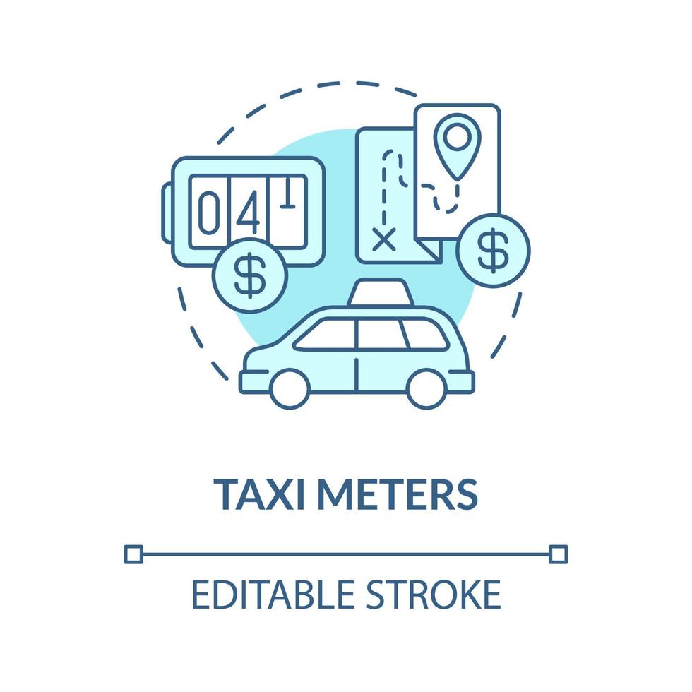 Symbol für das türkisfarbene Konzept von Taxametern. Rechengerät. lieferung geschäft abstrakte idee dünne linie illustration. isolierte Umrisszeichnung. editierbarer Strich. Roboto-Medium, unzählige pro-fette Schriftarten verwendet vektor