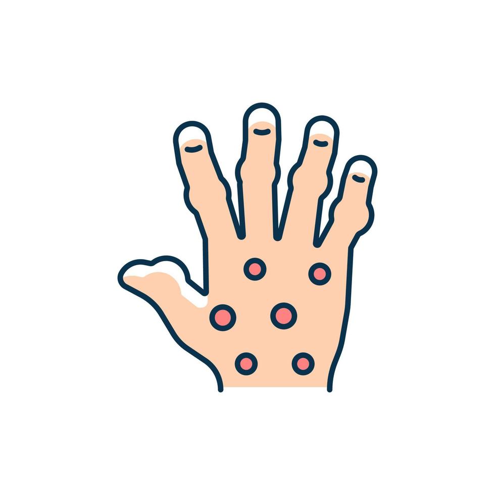 RGB-Farbsymbol für Psoriasis-Arthritis. schmerzende Finger- und Handgelenke. bleibende Knochenschäden. chronisch entzündlicher Zustand. Deformität der Finger. isolierte vektorillustration. einfache gefüllte Strichzeichnung vektor