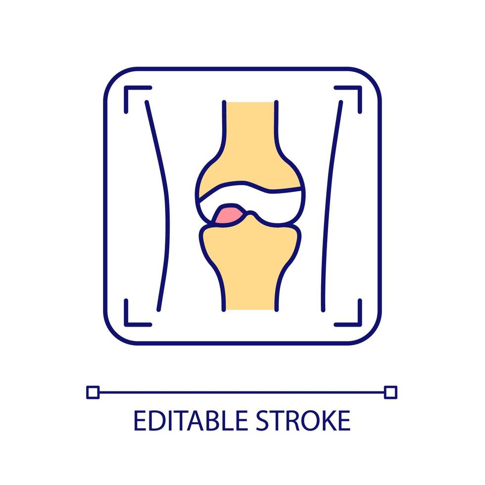 röntgentestning rgb färgikon. läkarundersökning och kontroll. röntgenbild av knäben och led. inre kroppsskott. isolerade vektor illustration. enkel fylld linjeritning. redigerbar linje