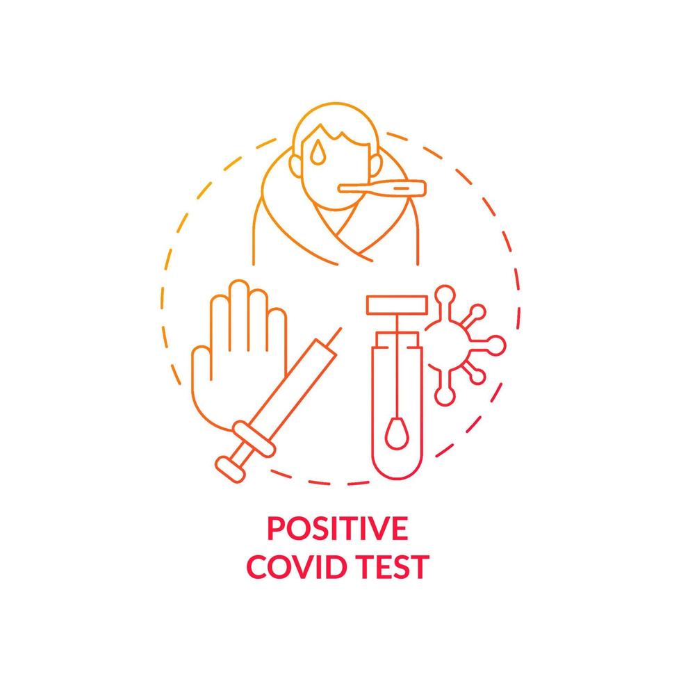 Symbol für positives Covid-Testkonzept mit rotem Farbverlauf. kontraindikationen für covid-impfstoffe abstrakte idee dünne linienillustration. Warten auf Genesung von einer akuten Krankheit. Vektor isolierte Umrissfarbe Zeichnung