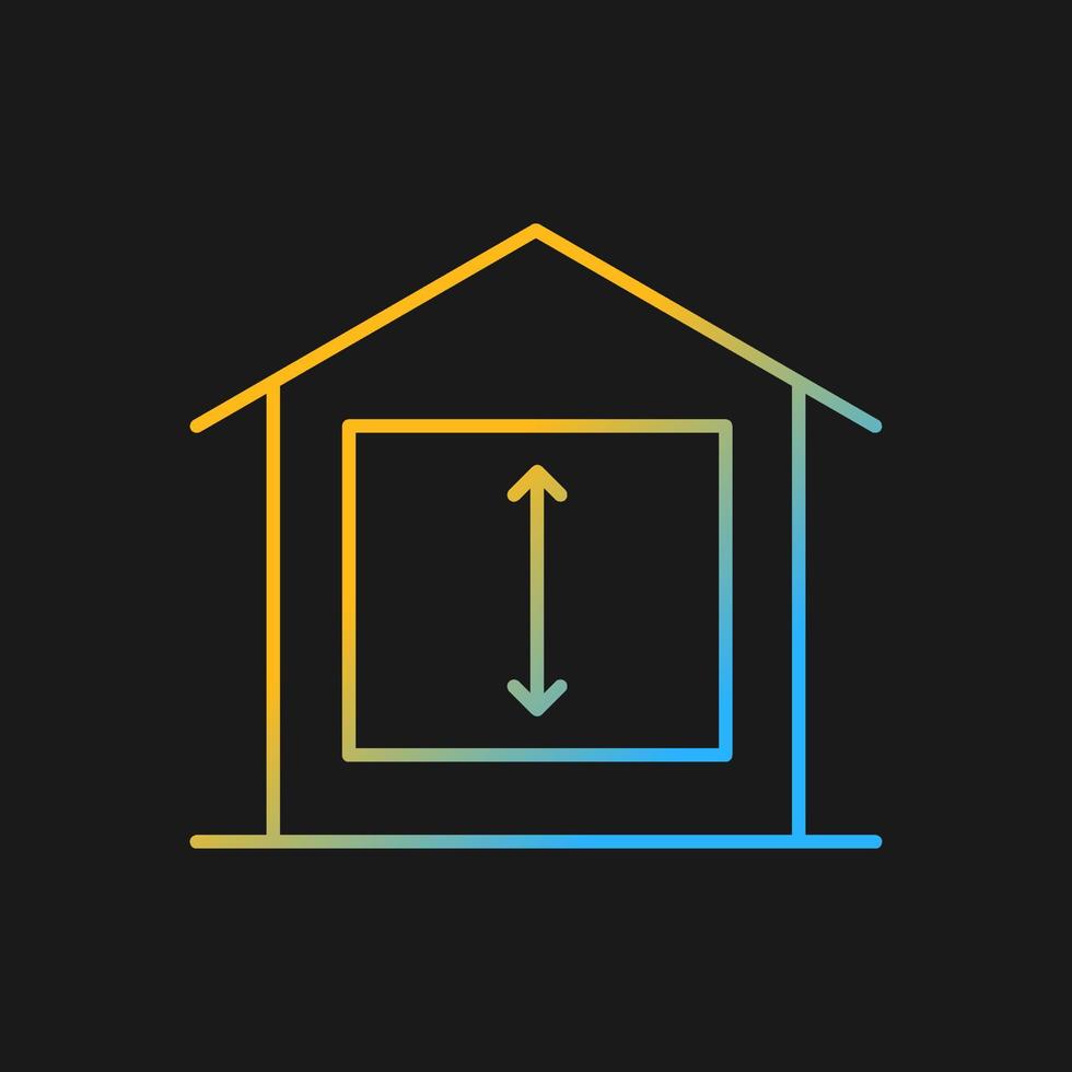 minimale Deckenhöhen Gradientenvektorsymbol für dunkles Thema. Standards für bewohnbare Räume. Wohnhaus. Farbsymbol mit dünner Linie. Piktogramm im modernen Stil. Vektor isoliert Umrisszeichnung