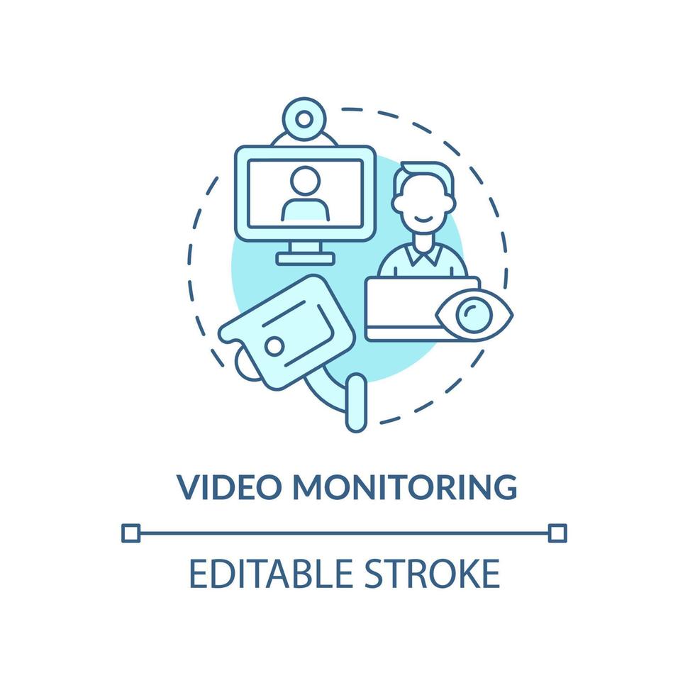 videoövervakning blå konceptikon. kamerainspelning för säkerhet på arbetsplatsen. anställd övervakning abstrakt idé tunn linje illustration. vektor isolerade kontur färgritning. redigerbar linje
