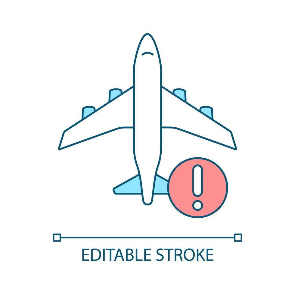 RGB-Farbsymbol für Flugreisen reduzieren. Verzichte aufs Fliegen. Luftverschmutzung verhindern. stopp globale Erwärmung. isolierte Vektorillustration. einfache gefüllte Strichzeichnung. editierbarer Strich. Schriftart Arial verwendet vektor