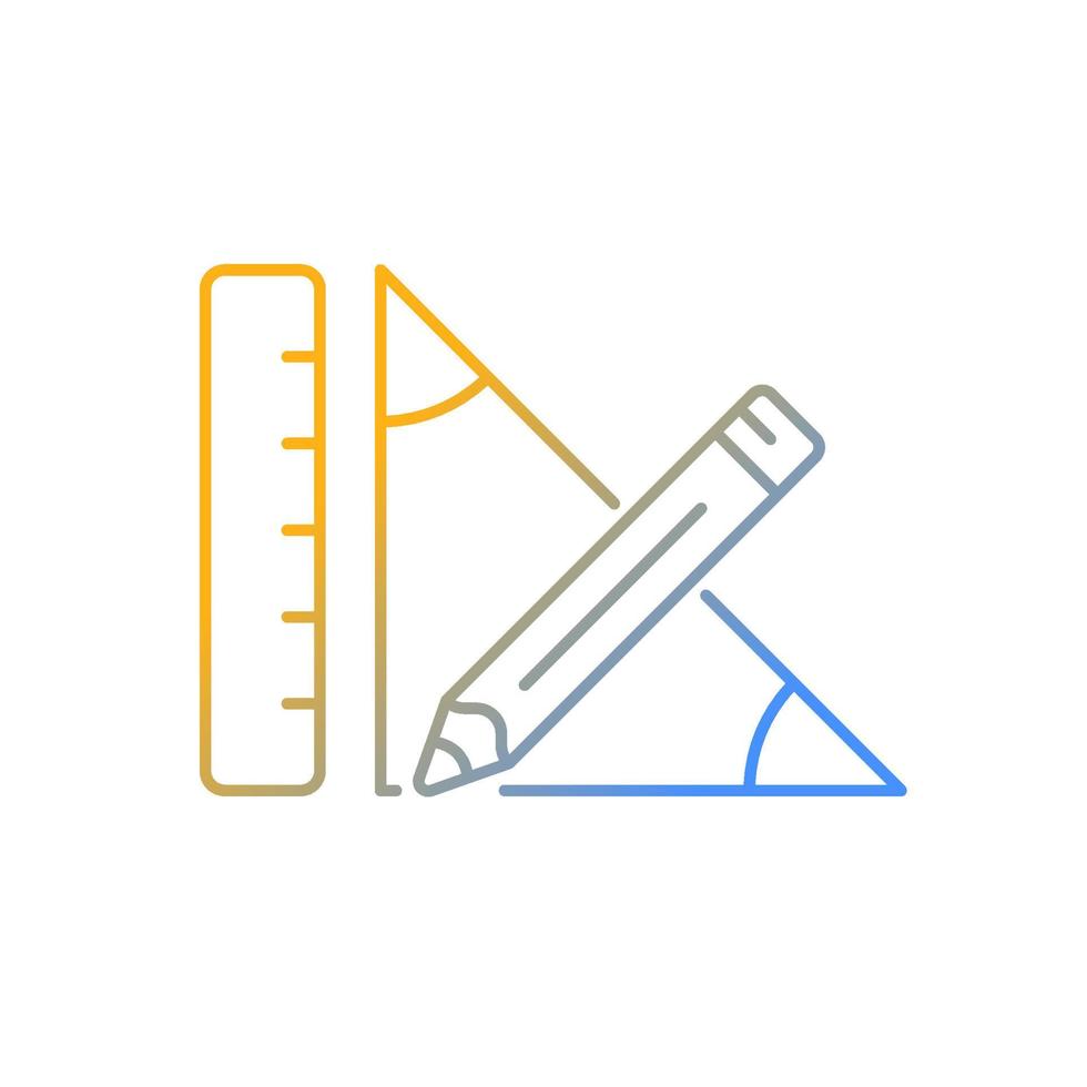 Lineares Vektorsymbol für den Geometriegradienten. Bleistift und Lineal. geometrische Problemlösung. Seiten des Dreiecks messen. dünne Linie Farbsymbol. Piktogramm im modernen Stil. Vektor isoliert Umrisszeichnung