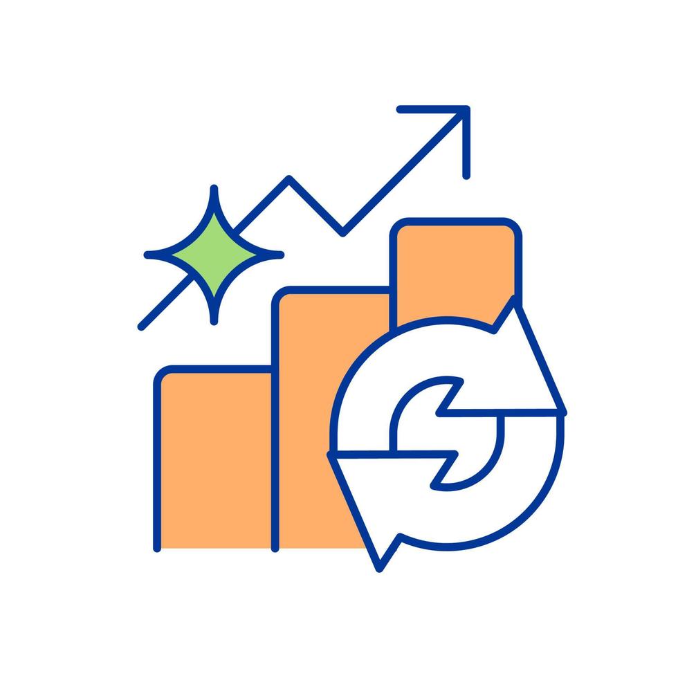 avfallsåtervinningsgrad orange rgb färgikon. resursbesparande aktiviteter. cirkulär ekonomi. sophämtning, återvinningsprocess. isolerade vektor illustration. enkel fylld linjeritning