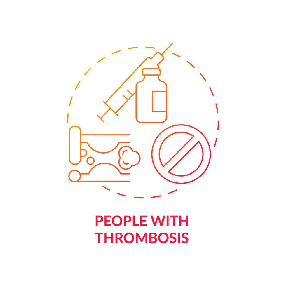 människor med trombos röd gradient koncept ikon. kontraindikationer för covid-vacciner abstrakt idé tunn linje illustration. problem med blodkärlen. vektor isolerade kontur färgritning