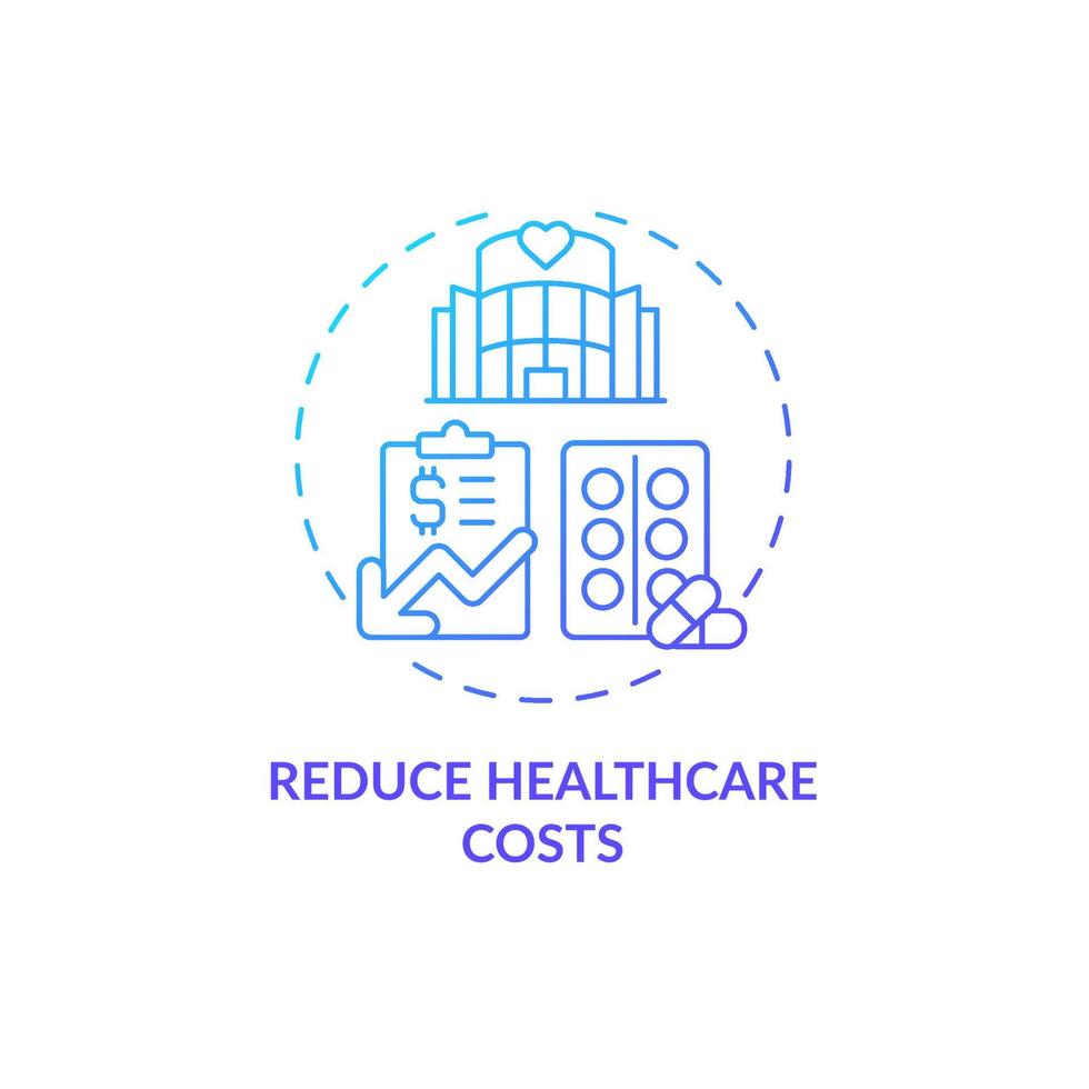 minska sjukvårdskostnader blå gradient konceptikon. årlig kontroll fördelar abstrakt idé tunn linje illustration. sjukvård. regelbunden medicinsk undersökning. vektor isolerade kontur färgritning