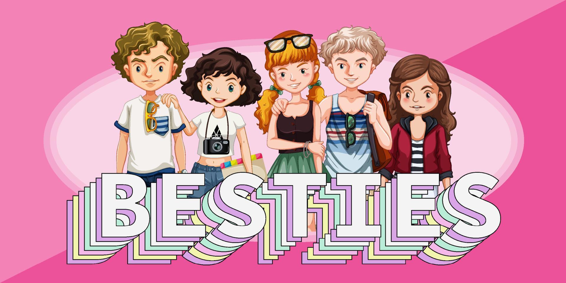 Besties-Logo-Banner mit Teenager-Gruppe vektor