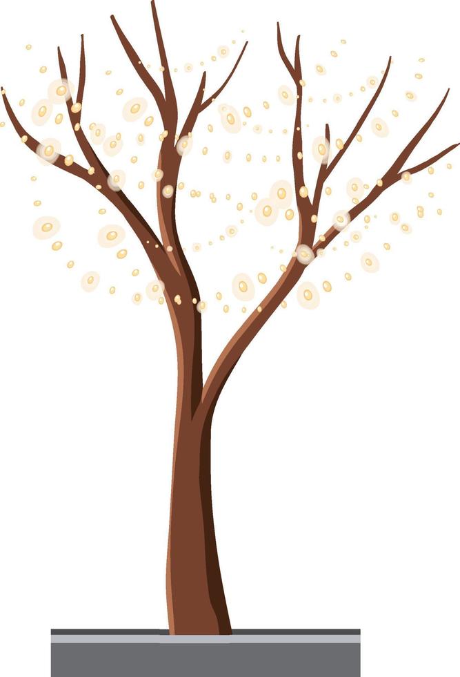 ett träd utan löv dekorerat med julbelysning vektor