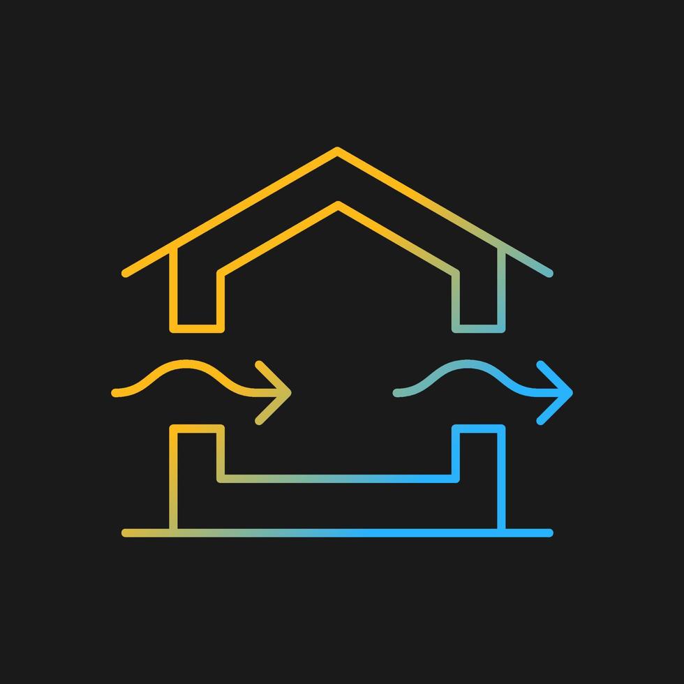 Gradientenvektorsymbol für das Lüftungssystem für dunkles Thema. Bereitstellung natürlicher Belüftung in Gebäuden. Kondensation verhindern. Farbsymbol mit dünner Linie. Piktogramm im modernen Stil. Vektor isoliert Umrisszeichnung