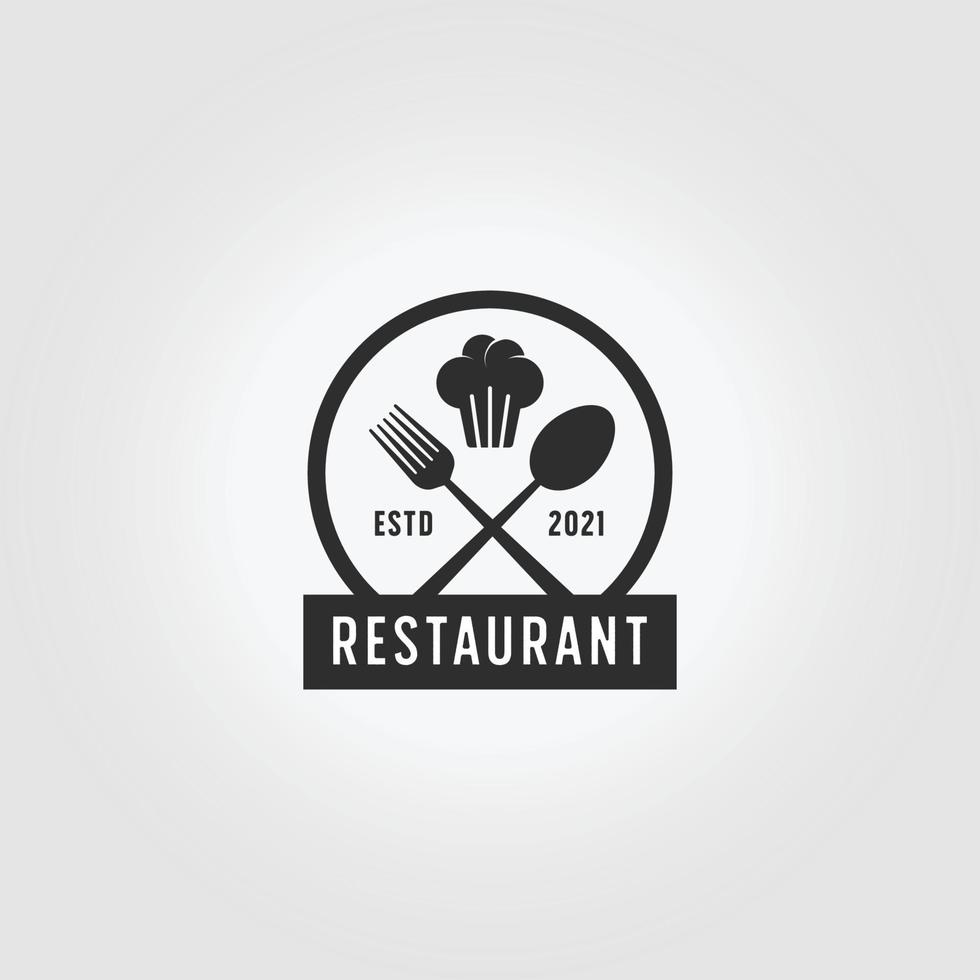 Emblem Restaurant Logo Konzept Gabel Löffel Hut Symbol Vintage Vector Illustration Design