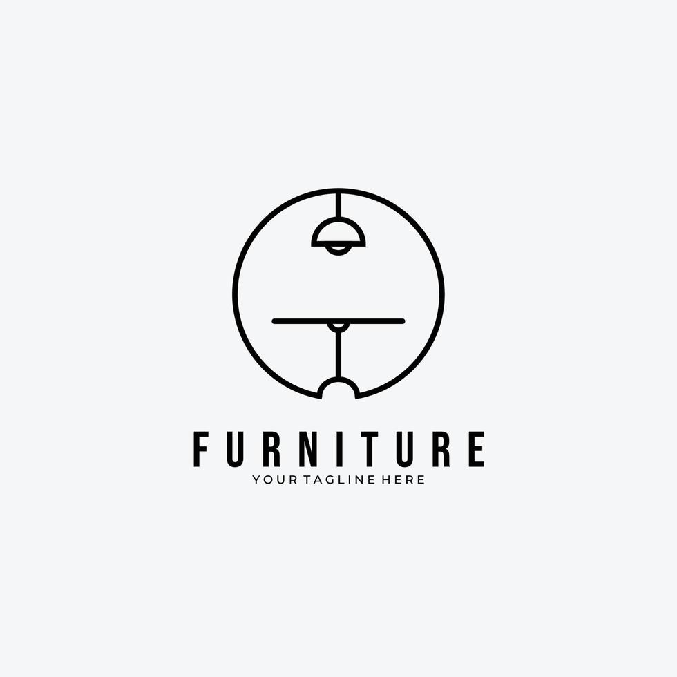 minimalistiska möbler bord och lampa logotyp vektor illustration design linjekonst emblem, kontor smart logotyp design