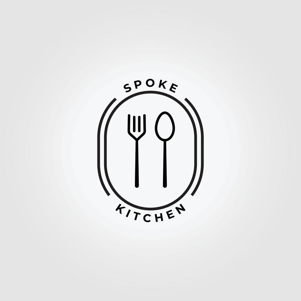 minimalistiska emblem av sked gaffel logotyp ikon linjekonst vektor illustration design