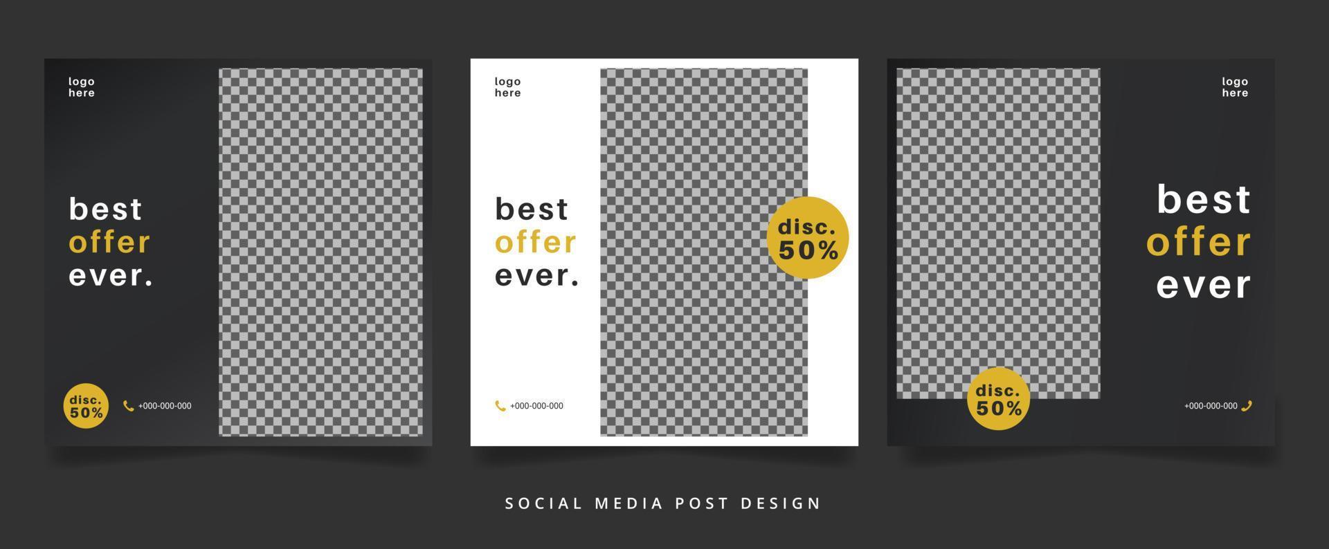 uppsättning minimalistiska svartvita modereklamblad eller banner för sociala medier vektor