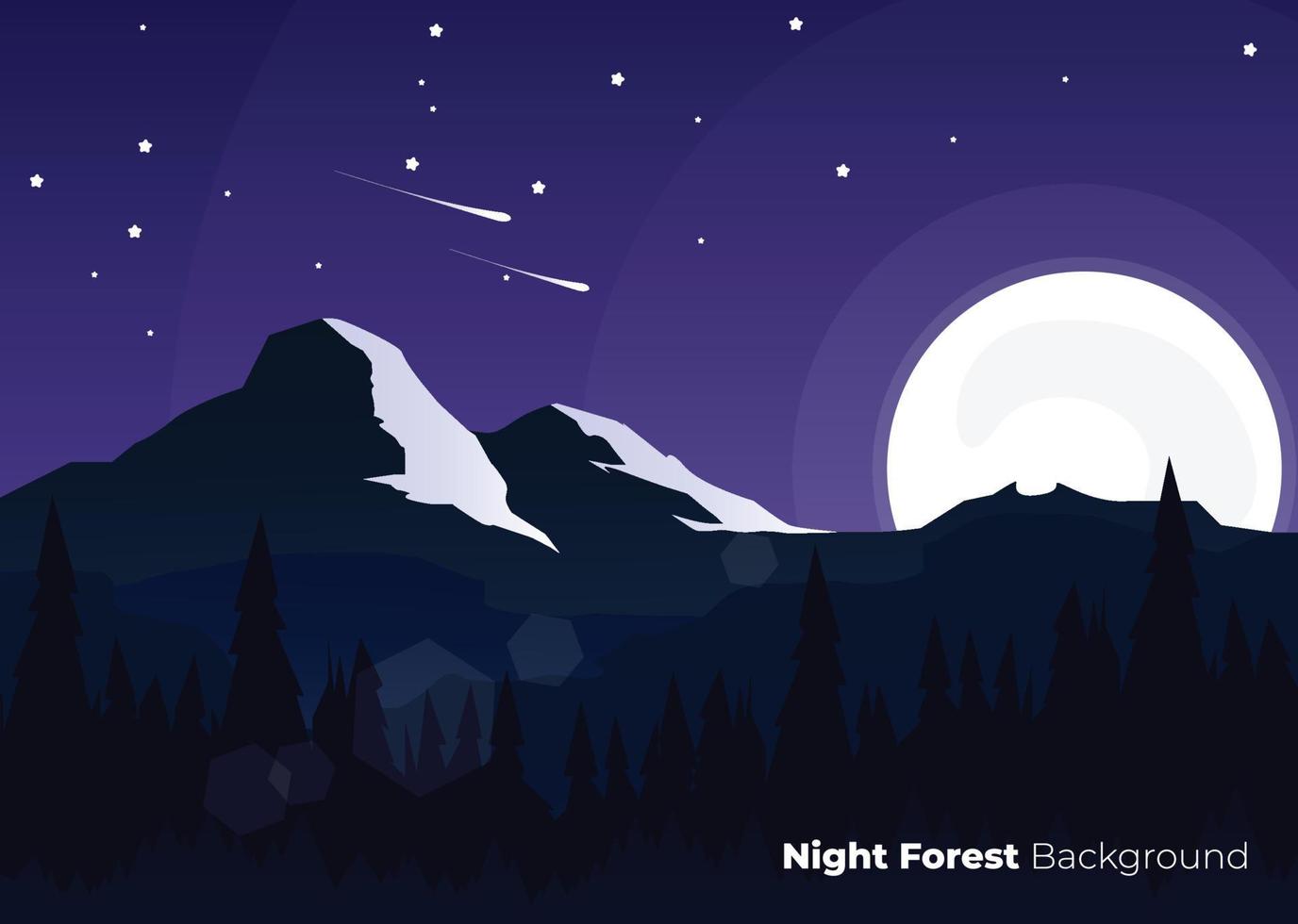 Nachtlandschaft mit Bergen, Nachthintergrund mit Mond, Wald am Nachttag mit schönem Vollmond vektor