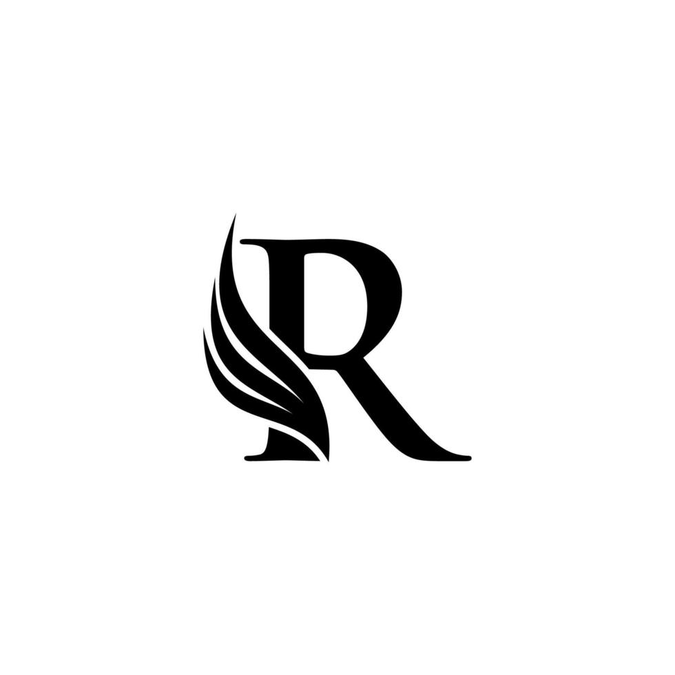 initial bokstaven r logotyp och vingar symbol. vingar designelement, initial bokstav r logotypikon, initial logotyp r siluett vektor