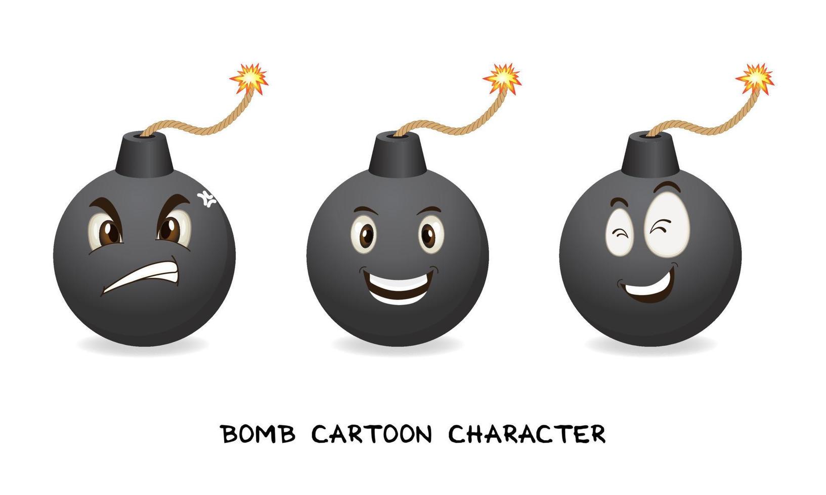 sammlung von bombenzeichentrickfiguren. süße und wütende Bomben-Cartoon-Charakter-Ikone. satz der bombenzeichentrickfigur-vektorillustration. vektor