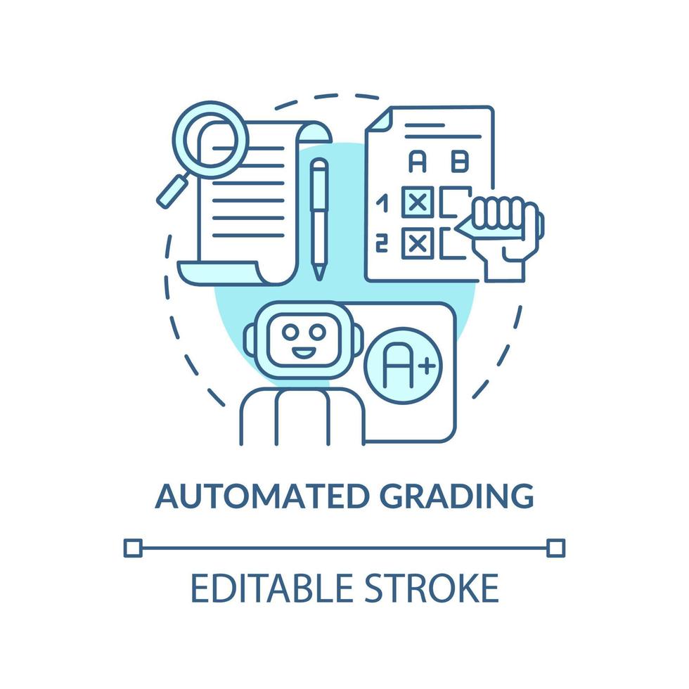 automatiserad gradering blå konceptikon. utvärdera studentprocessen. utbildning abstrakt idé tunn linje illustration. isolerade konturritning. redigerbar linje. roboto-medium, otaliga pro-bold typsnitt som används vektor