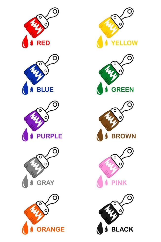 Lernen Sie verschiedene Farben aus Farbpinselbildern, Diagrammlernen für Kinder vektor