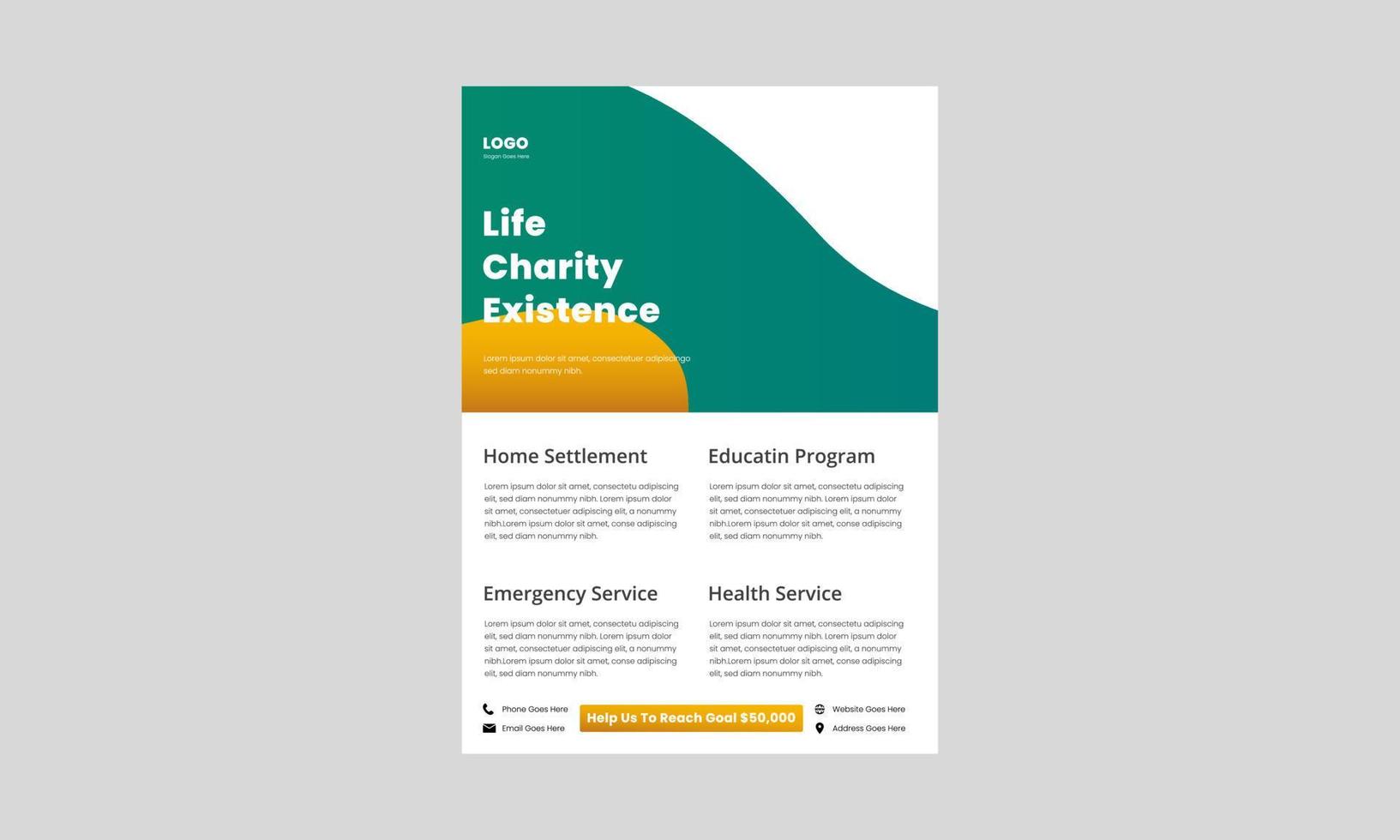 Wohltätigkeitsspende hilft der armen Flyer-Designvorlage. Flyer-Design für Spenden für wohltätige Zwecke. Helfen Sie Ihrer Wohltätigkeitsorganisation dabei, Flyer, Poster und Broschüren zu entwerfen. vektor