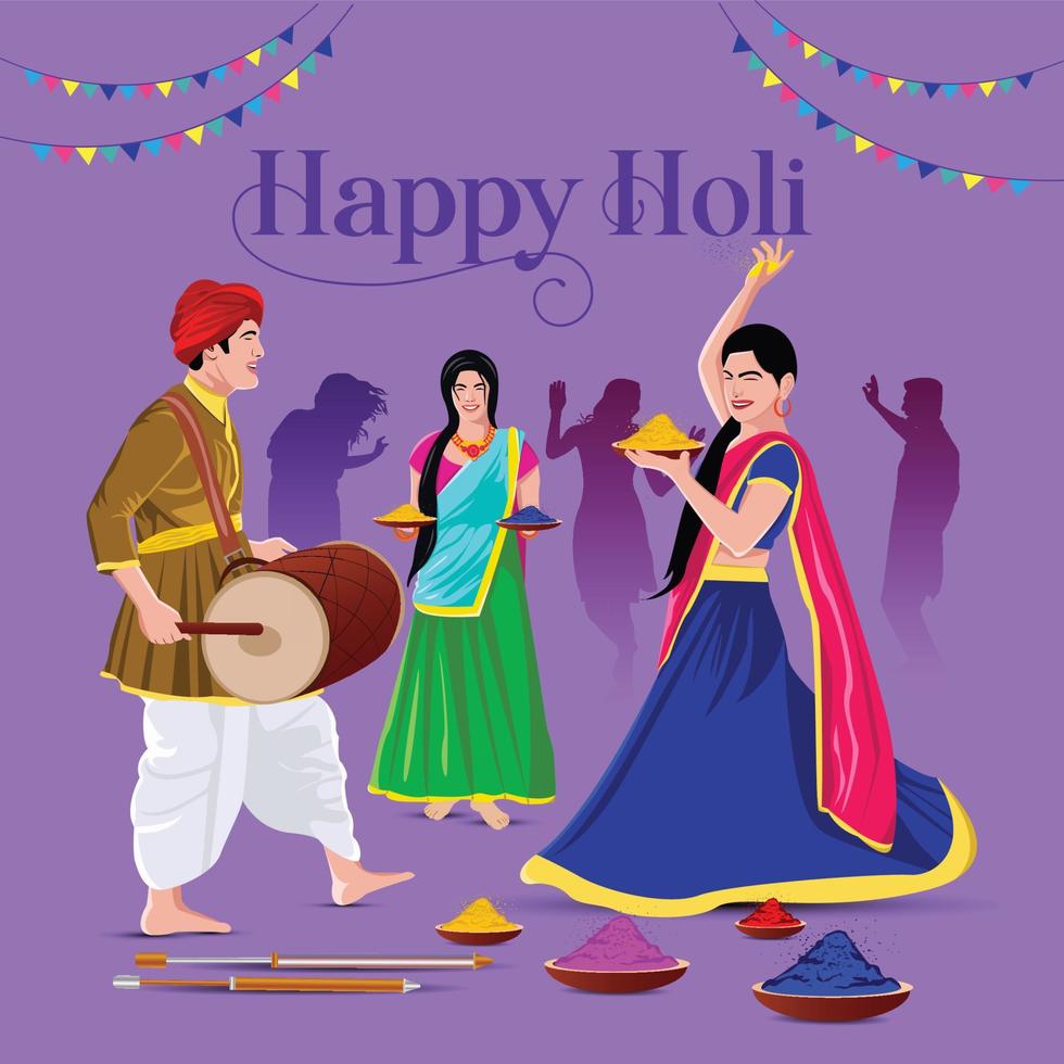 Illustration des abstrakten, farbenfrohen, fröhlichen Holi-Hintergrundkartendesigns für das Farbfest der indischen Feiergrüße vektor