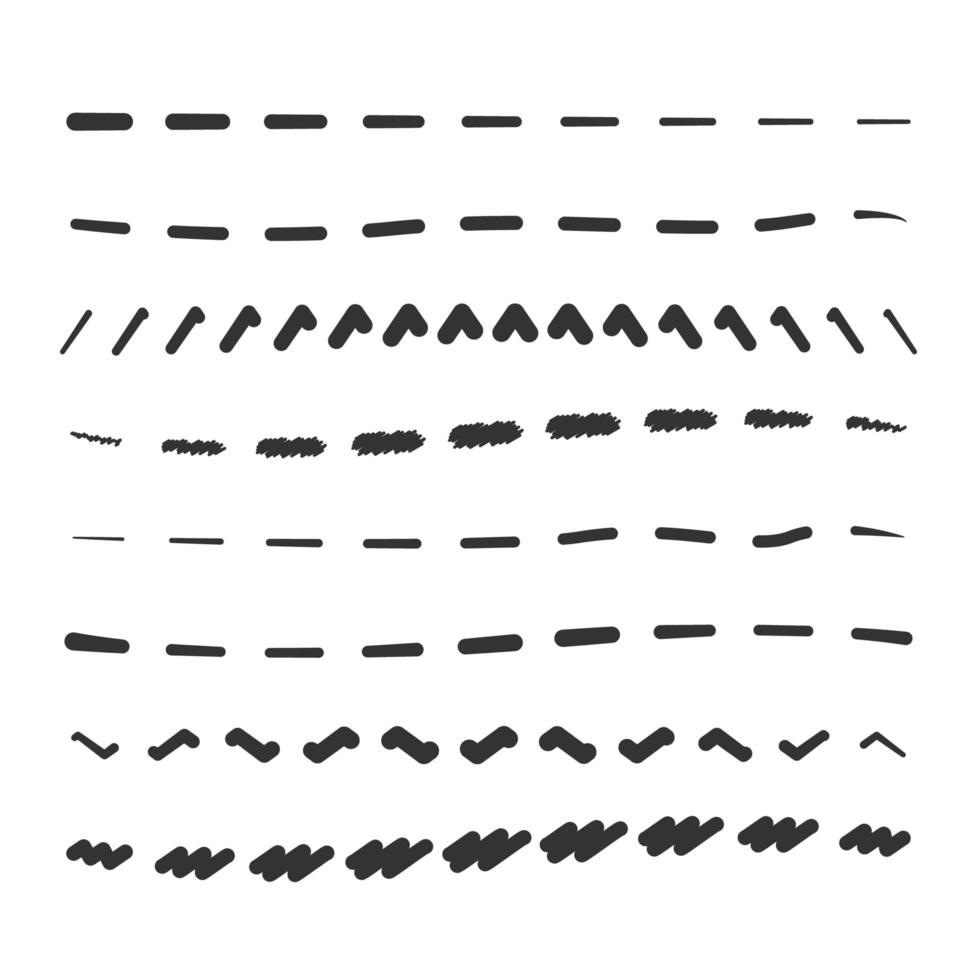 handgeschriebene herzen in verschiedenen stilen und formen. vektor