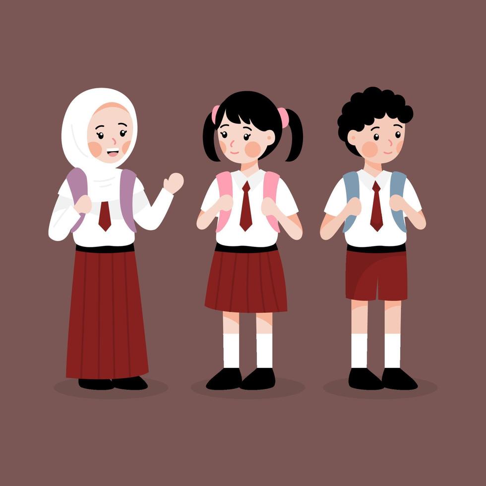 indonesischer grundschüler im einheitlichen vektorflachkonzept vektor