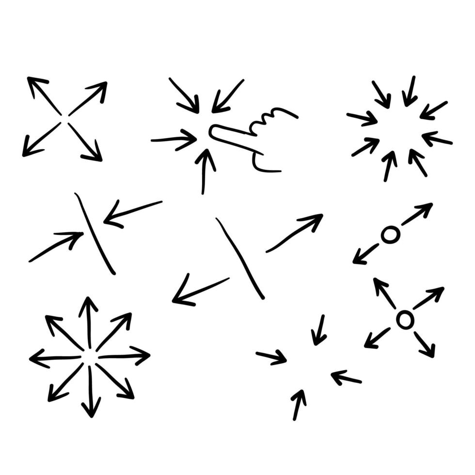 hand gezeichneter einfacher satz von skalierungspfeilbezogenen vektorliniensymbolen. Doodle-Stil vektor