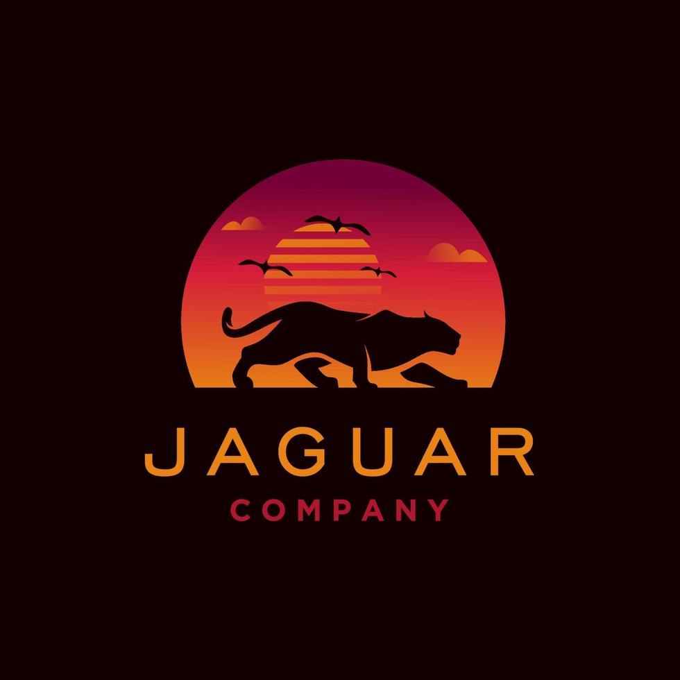 Jaguar mit Sonnenuntergang-Logo-Design vektor
