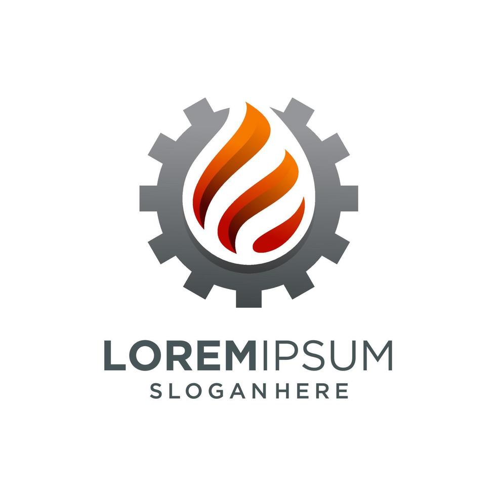 Engineering-Flammen-Logo. Getriebe Feuer Logo Design Vektor Illustration