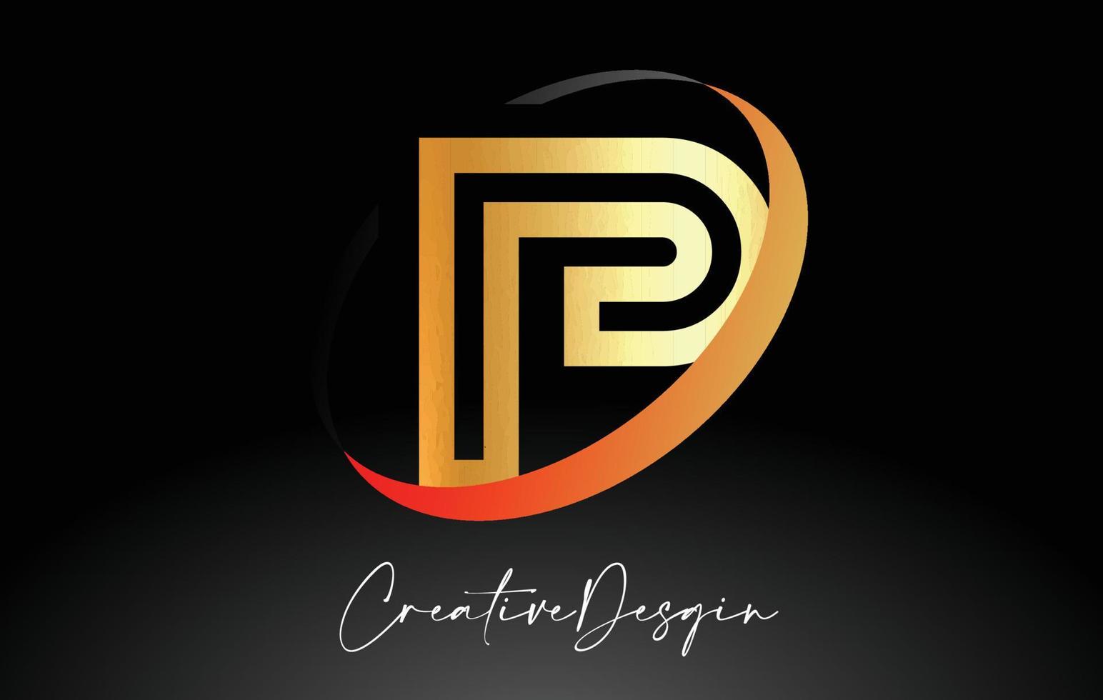 Umriss Buchstabe p Logo-Design in schwarzen und goldenen Farben Vektor-Symbol vektor