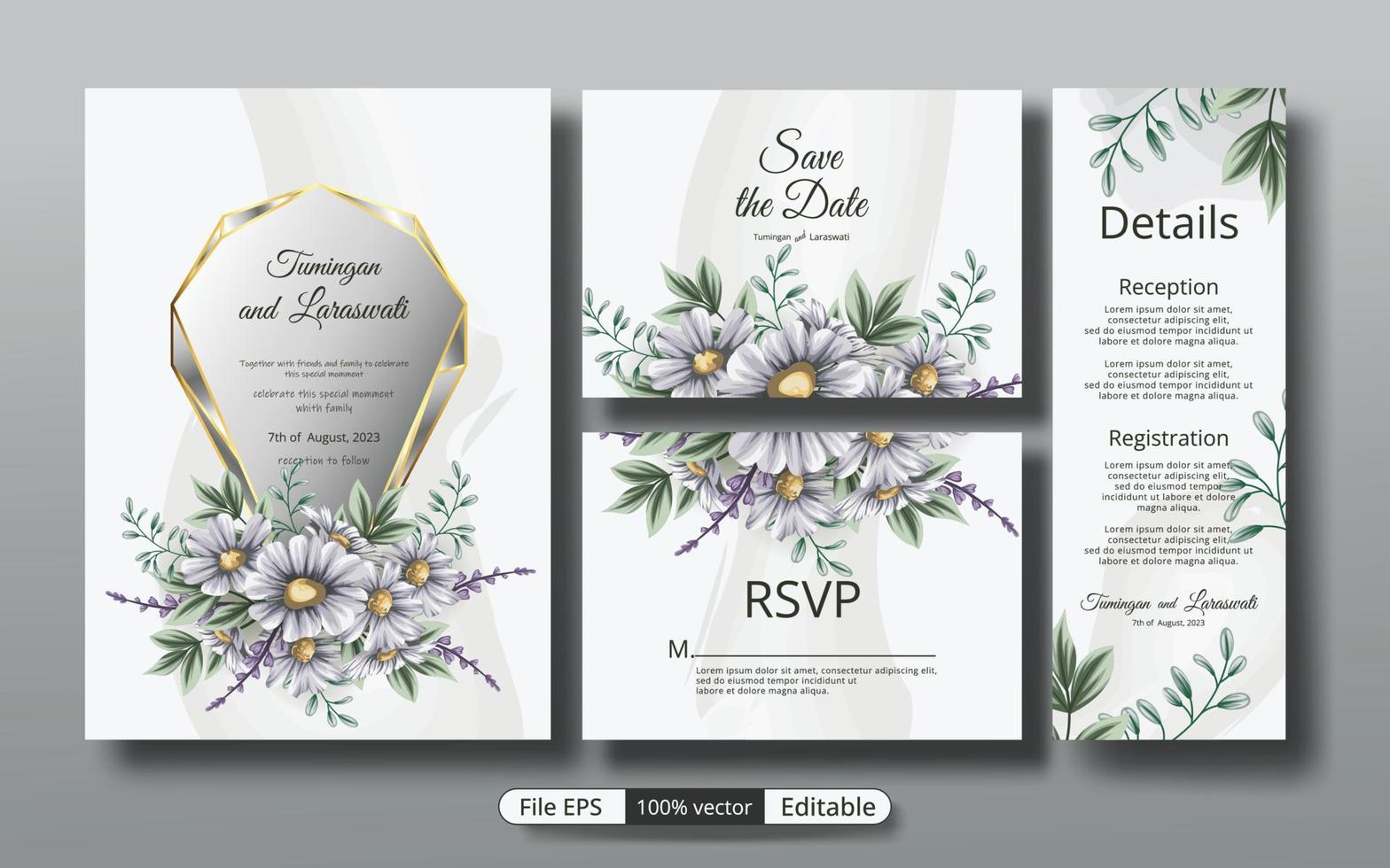 eine schöne Luxus-Hochzeitseinladungsvorlage, die das Party-Event perfekter macht. vektor