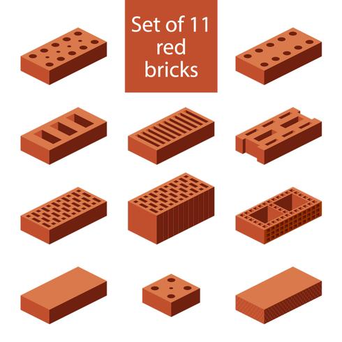 Set von 11 roten Backsteinen vektor