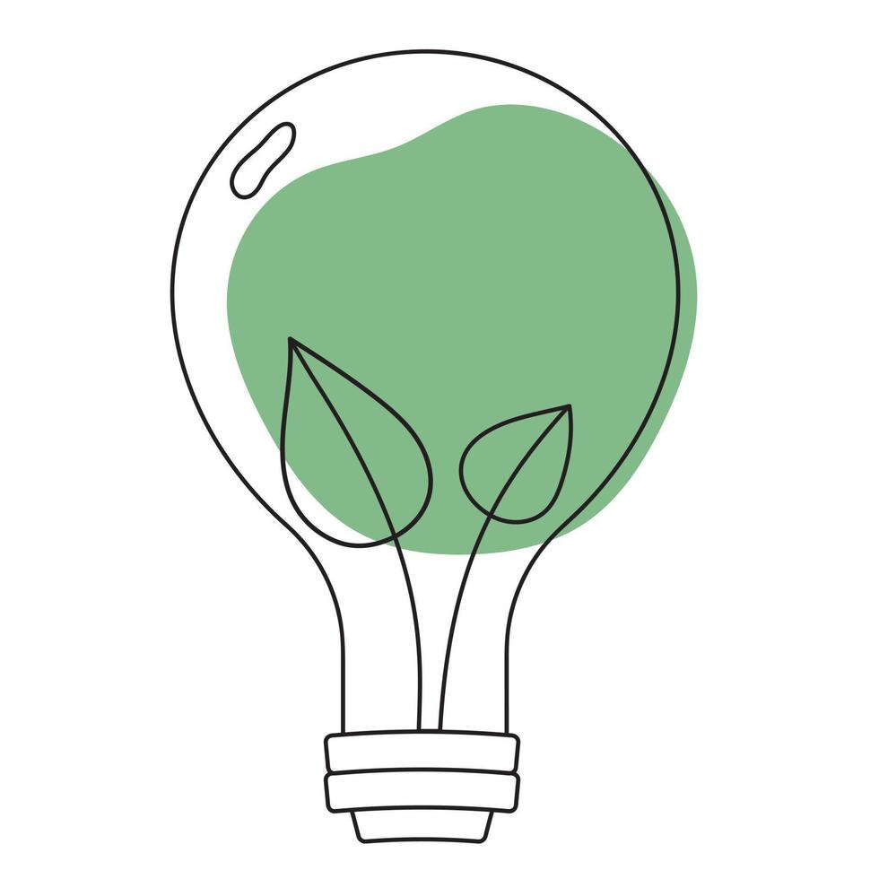glödlampa i linjekonst enkel stil med växt inuti. grönt eko energikoncept. lamp ekologi logotyp. spara energi. enkel eco-ikon i trendig modern stil. vektor