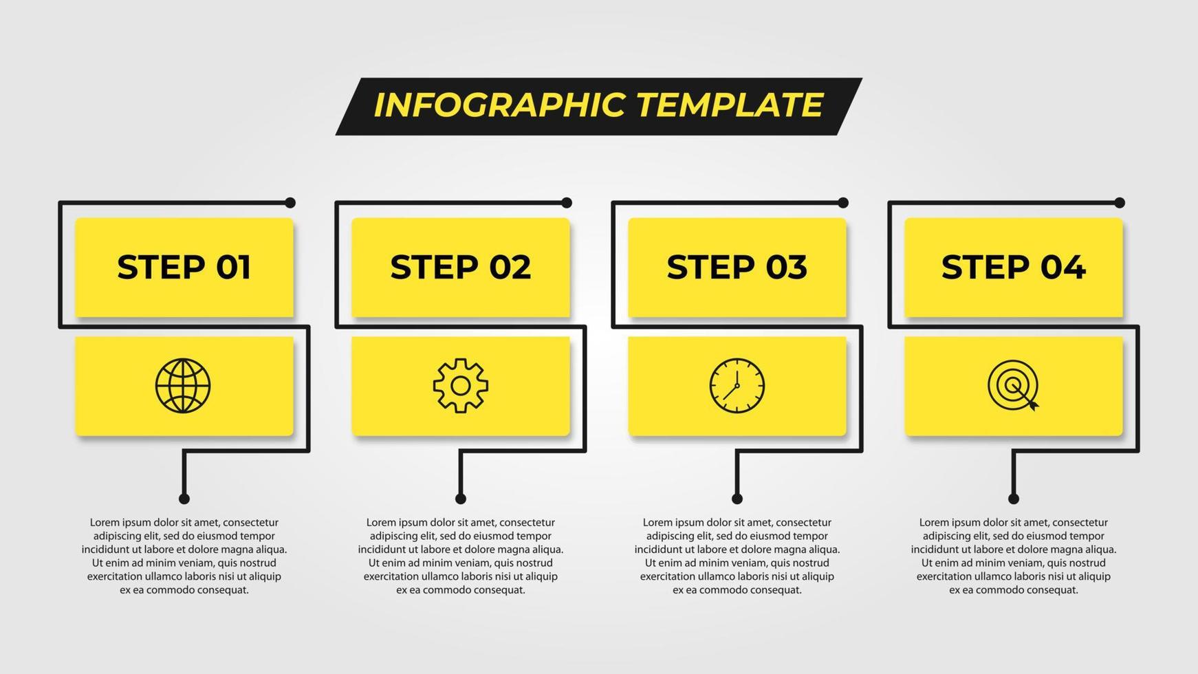 Vektor-Infografik-Etikettendesign-Vorlage mit Symbolen und 4 Optionen oder Schritten. kann für Prozessdiagramme, Präsentationen, Workflow-Layouts, Banner, Flussdiagramme und Infografiken verwendet werden. vektor