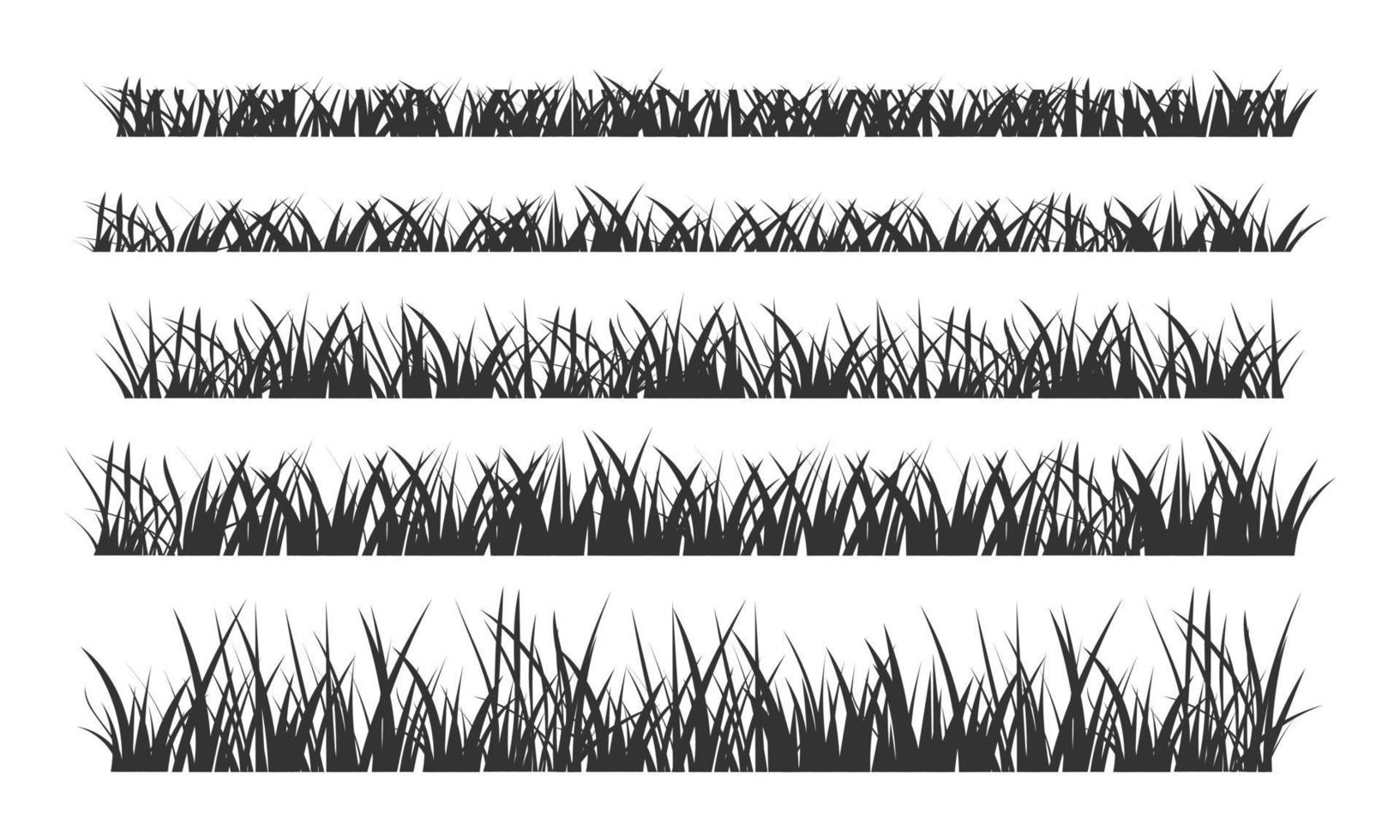 svarta silhuetter av gräsmark gräsmatta fält gränsen platt stil design vektor illustration set.