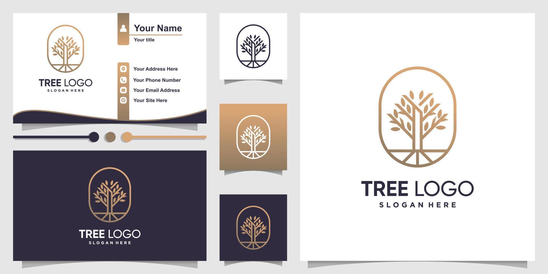 Baum-Logo mit modernem Linienkunststil und Visitenkarten-Design-Vorlage Premium-Vektor vektor