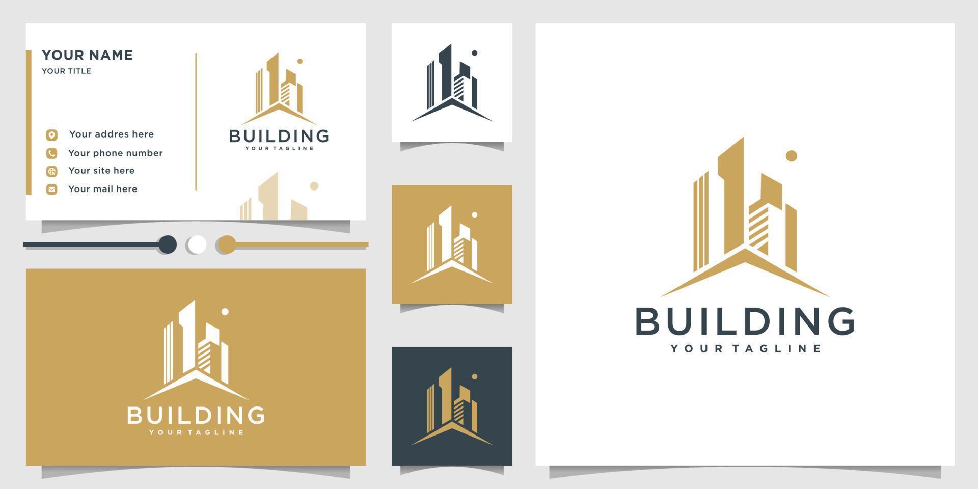 bygga logotyp med modernt unikt koncept och visitkort design premium vektor