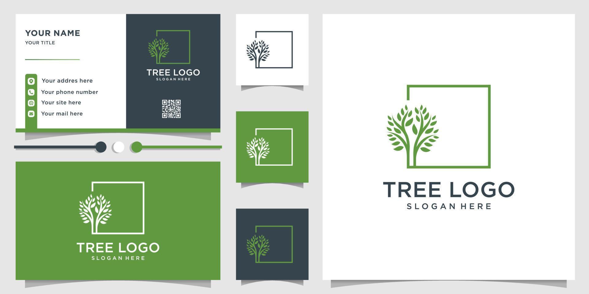 Baum-Logo mit einzigartigem Konzept und Visitenkarten-Design-Vorlage Premium-Vektor vektor