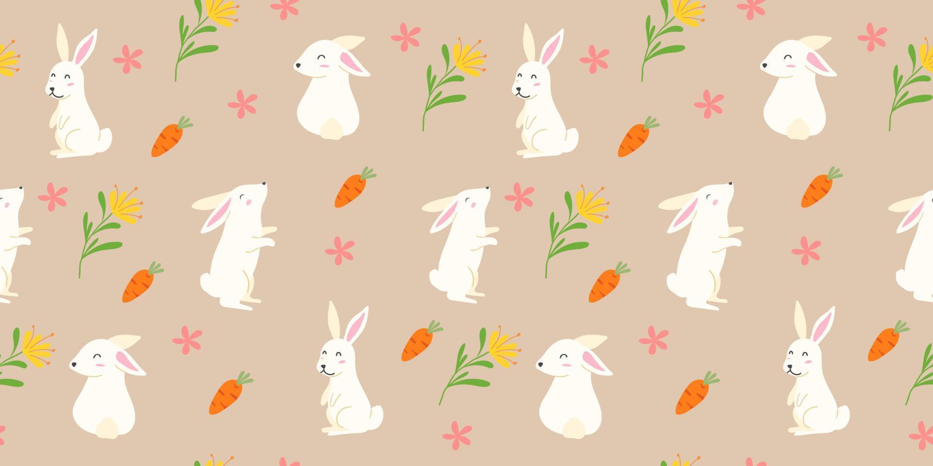 frohes ostern nahtloses muster. schöne handgezeichnete hasen, eier, blumen und süßes element für banner, tapeten oder verpackung. Vektor-Illustration vektor