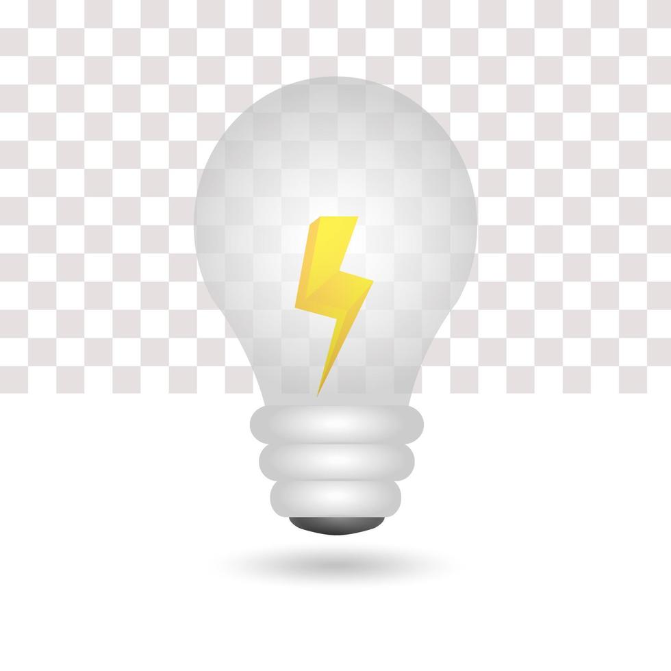 3d energi glödlampa idéer. transparent glödlampa. vit bakgrund. energi och idé symbol. vektor illustration