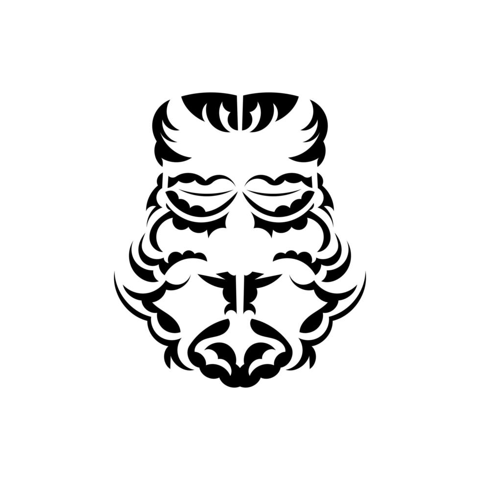 Maori-Maske. einheimische polynesier und hawaiianer tiki illustration in schwarz und weiß. isoliert auf weißem Hintergrund. flacher Stil. Vektor. vektor