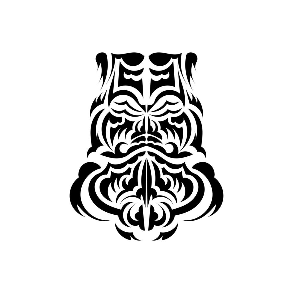 Maori-Maske. einheimische polynesier und hawaiianer tiki illustration in schwarz und weiß. isoliert. Tattoo-Skizze. Vektor. vektor