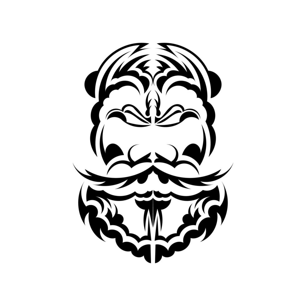 maori mask. infödda polynesier och hawaiians tiki illustration i svart och vitt. isolerad på vit bakgrund. redo tatuering mall. vektor illustration.