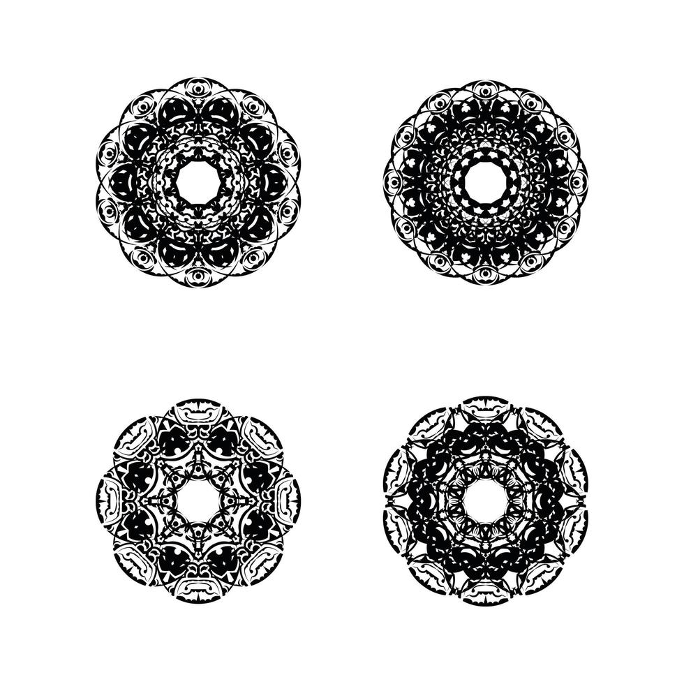 Satz von 4 Mandala-Ornamenten isoliert. Schleier-Abbildung. vektor