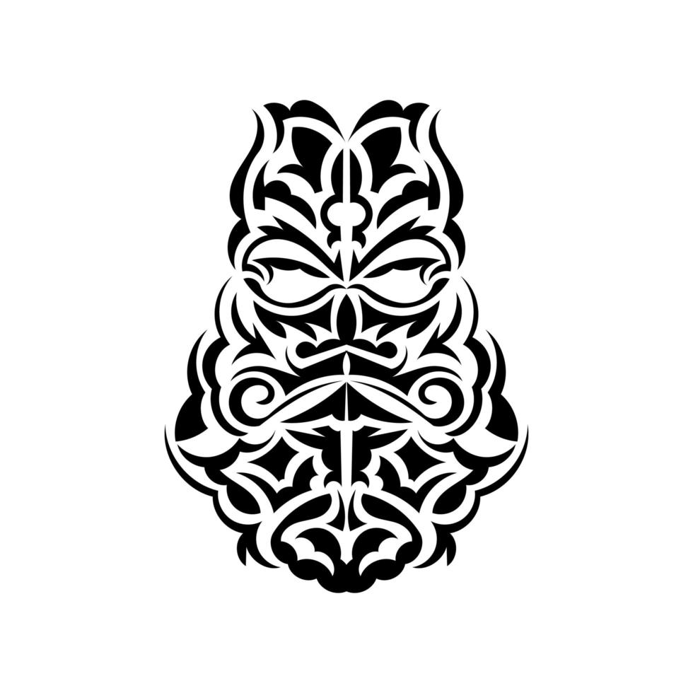 svart och vit tiki mask. infödda polynesier och hawaiians tiki illustration i svart och vitt. isolerat. tatueringsskiss. vektor illustration.