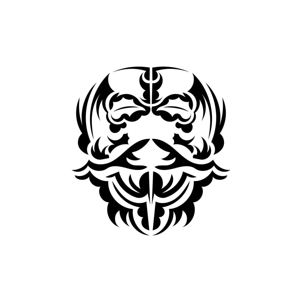 Maori-Maske. einheimische polynesier und hawaiianer tiki illustration in schwarz und weiß. isoliert. fertige Tattoo-Vorlage. Vektor-Illustration. vektor