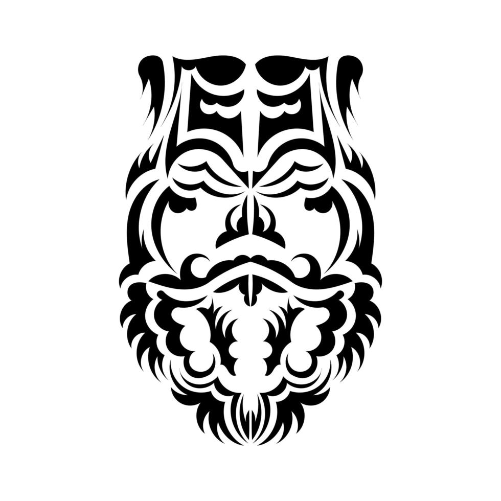 schwarz-weiße Tiki-Maske. traditionelles dekormuster aus polynesien und hawaii. isoliert auf weißem Hintergrund. Tattoo-Skizze. Vektor. vektor